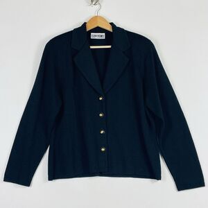 San Remo Petite Laura Knits Black Collared Button Cardigan Sweater Women's Large